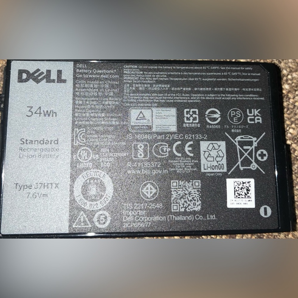 Dell Black 34Wh Rechargeable Li-ion Laptop Battery (Type J7HTX) new! 2 for $100